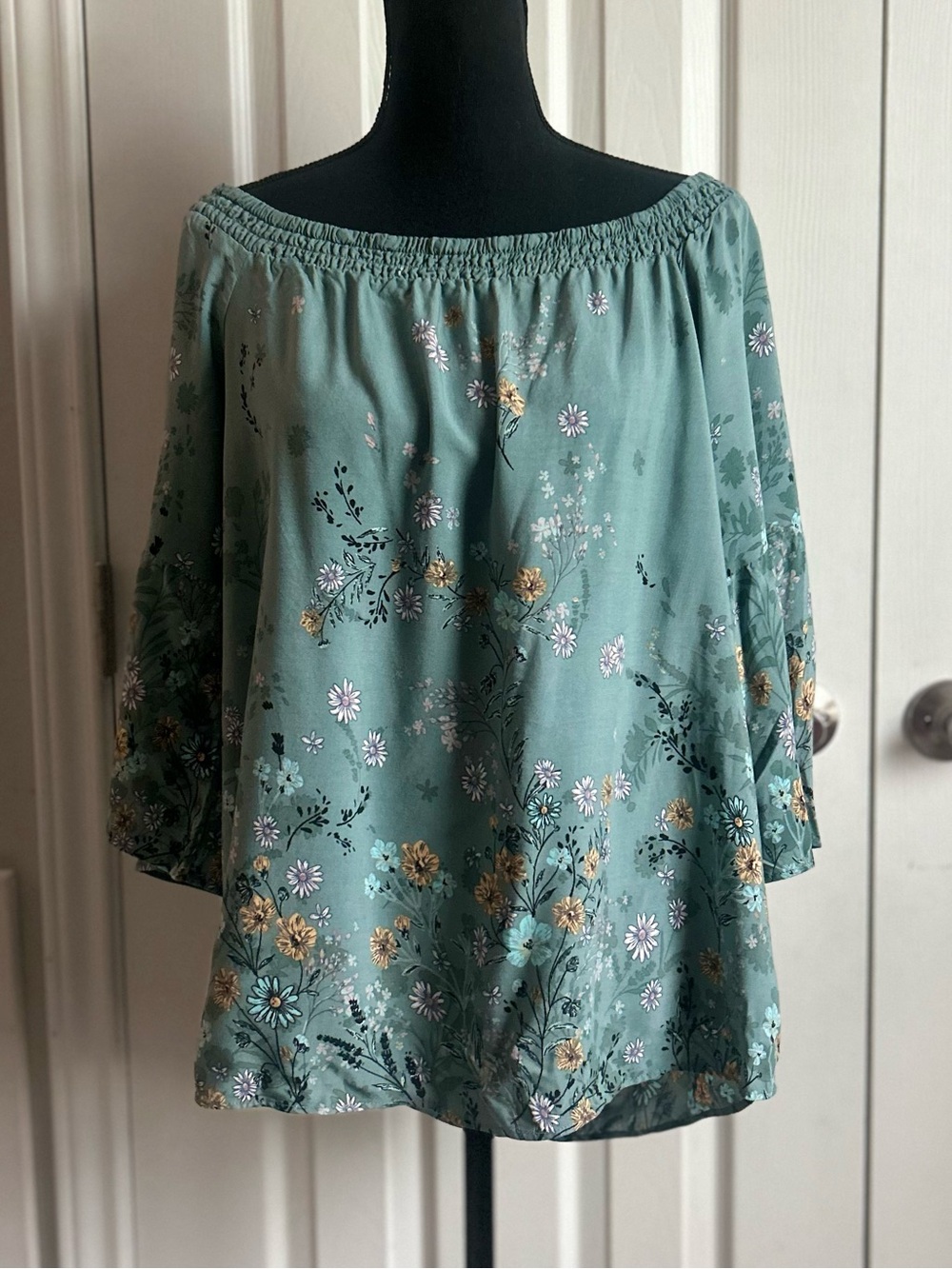 Maurices green floral off the shoulder trapeze blouse